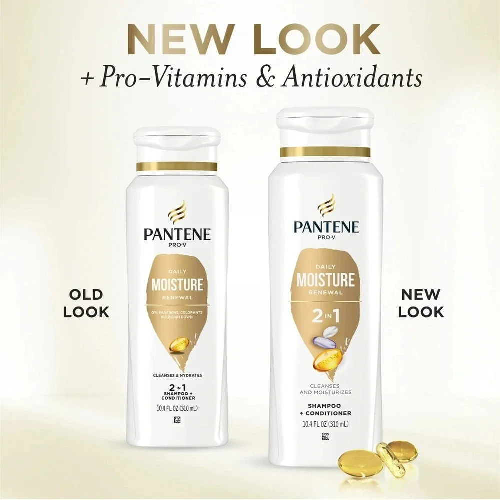 2pk Pantene Pro-V Daily Moisture Renewal 2-in-1 Shampoo + Conditioner, 10.4 oz